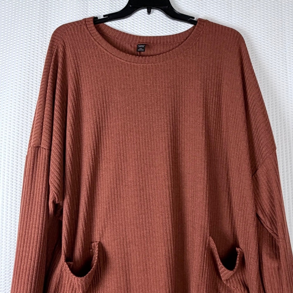 EMERY‎ ROSE Womens 4XL Rust Ribbed Knit Long Sleeve Pocket Tunic Top Work Plus - Picture 2 of 9